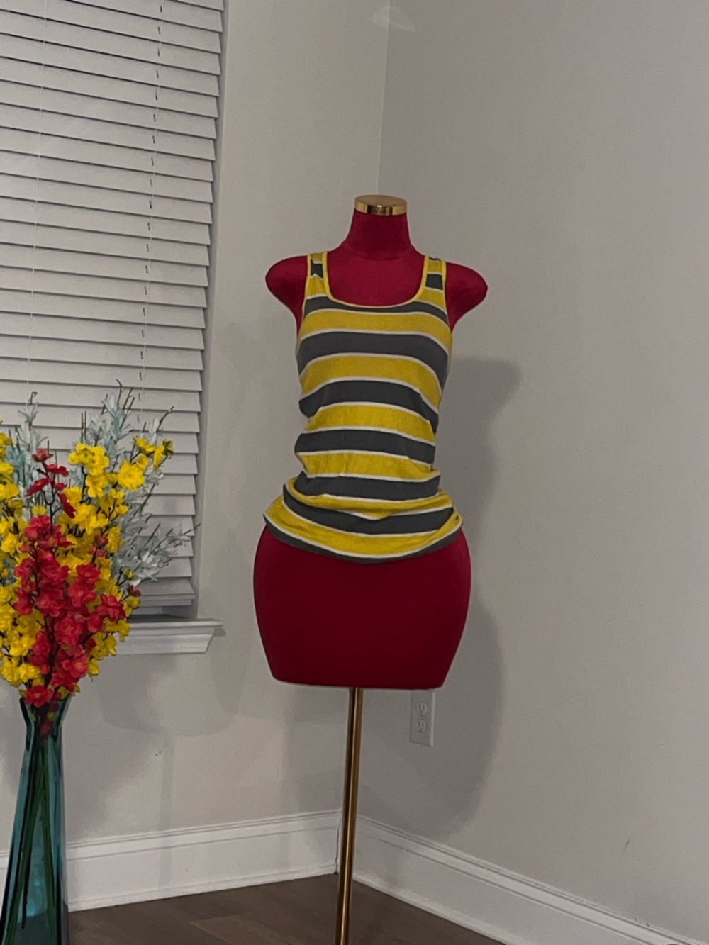 Women’s Yellow & Gray Striped Tank Top